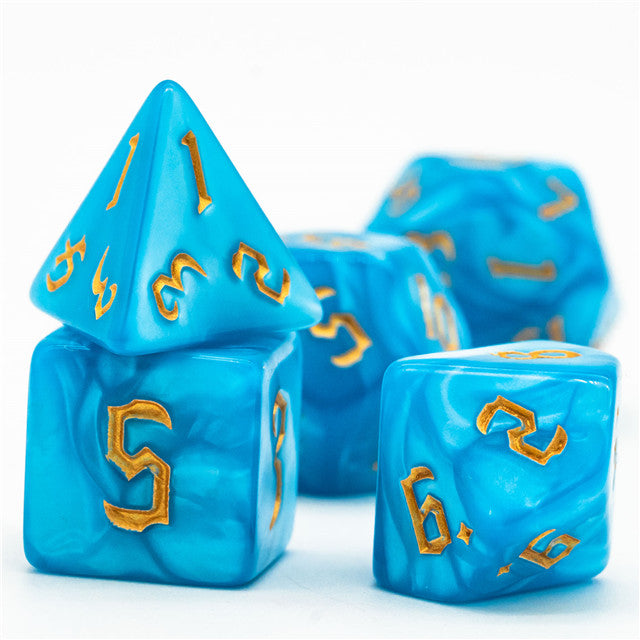 Blue Macaron 7-Dice Blend Set w/Gold Numbers (Online Only)