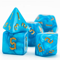 Blue Macaron 7-Dice Blend Set w/Gold Numbers (Online Only)