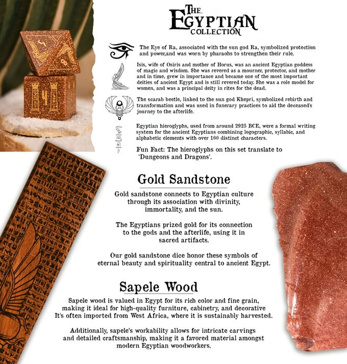 Egyptian Gold Sandstone Stone Dice Set - Dice Around the World Collection (ONLINE ORDER ONLY)