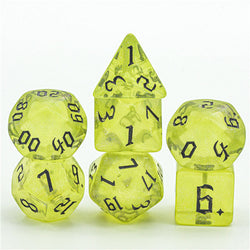 Yellow Glitter Party Glitter Dice (Silver font) 7-Dice Set RPG DND (Online Only)