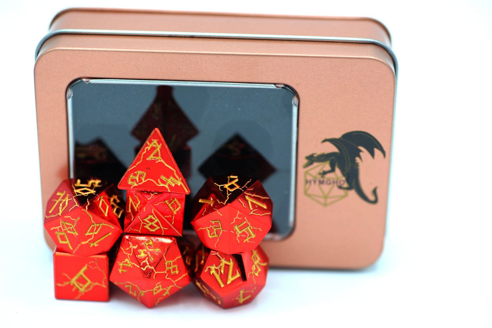Red Chrome with Gold Solid Metal Barbarian Dice Set (ONLINE ORDER ONLY)