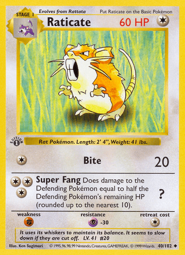Raticate (40/102) (Shadowless) [Base Set 1st Edition] (Online Only)