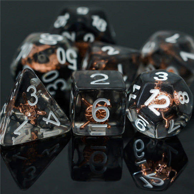 Fighter (Shield) Clear Dice w/ Golden Shield7-Dice Set Rpg (Online Only)