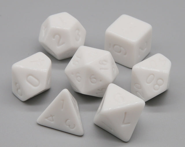 White Opaque (unink) 7-Dice Set of Polyhedral Dice for DND, RPG (Online Only)
