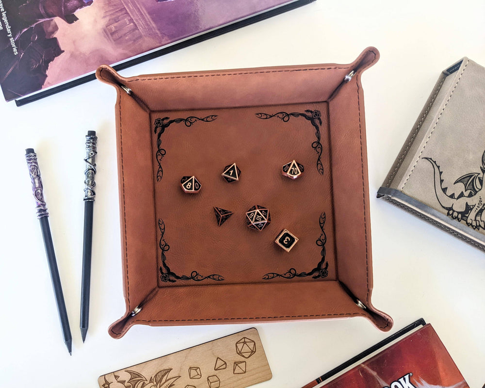 Dragon Border - D&D - Vegan Leather Dice Rolling Tray (ONLINE ORDER ONLY)