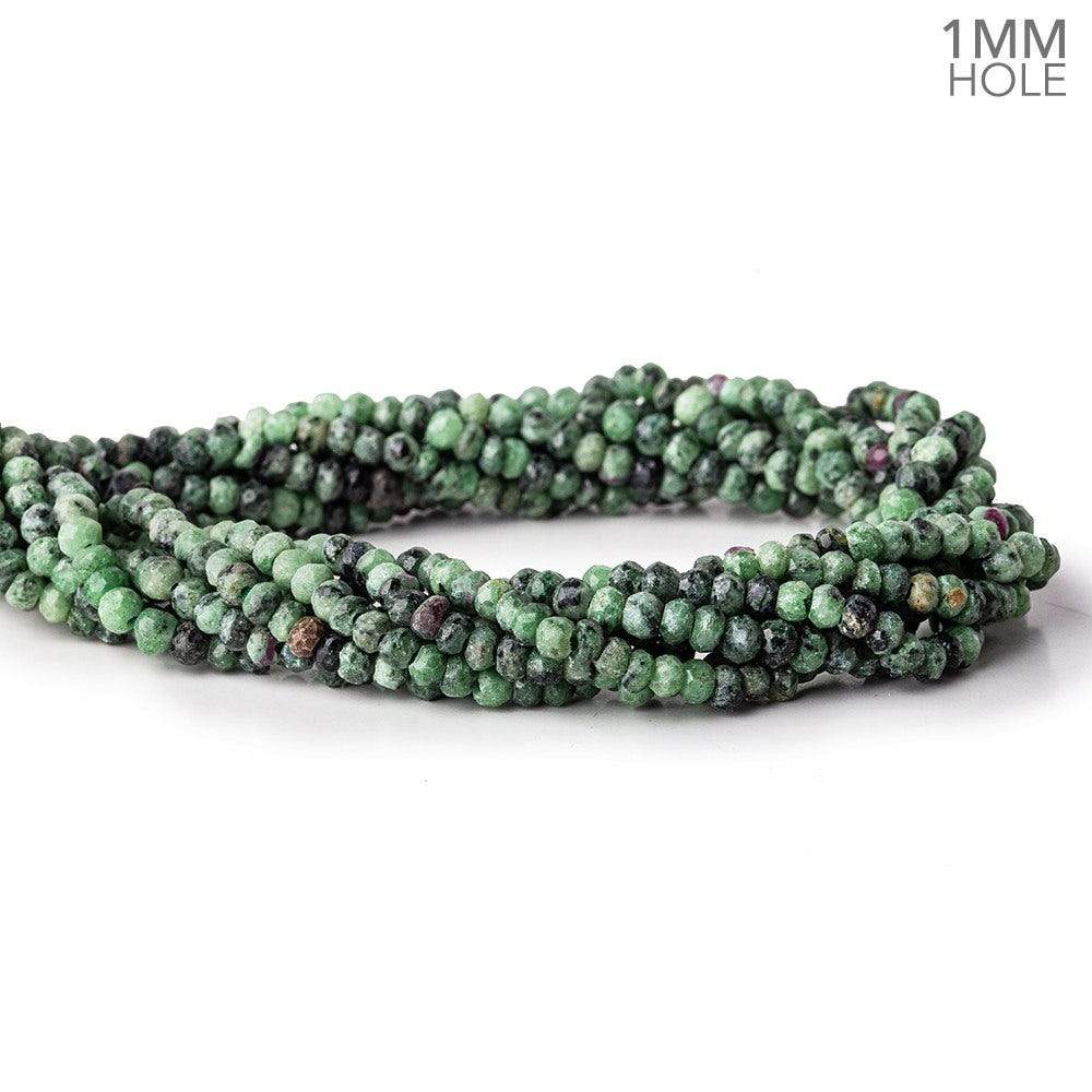 1mm hole Ruby in Zoisite Faceted Rondelles 3.5-4mm dia. 128 beads (ONLINE ORDER ONLY)