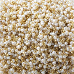 2-2.5mm White Baroque Pearl Gold Dangling Chain sold by the foot (ONLINE ORDER ONLY)