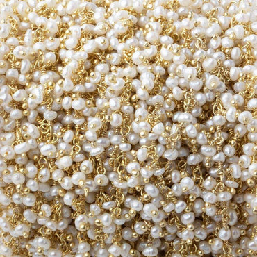 2-2.5mm White Baroque Pearl Gold Dangling Chain sold by the foot (ONLINE ORDER ONLY)