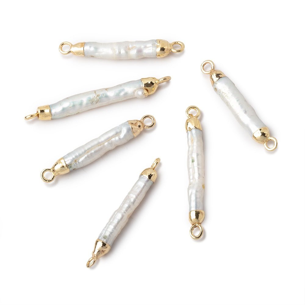 20-23mm Gold Leafed White Biwa Freshwater Pearl Connector 1 piece (ONLINE ORDER ONLY)