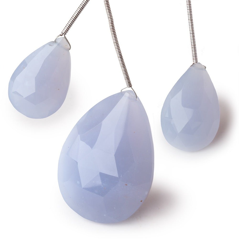20-35mm Turkish Chalcedony Faceted Pear Focal Beads Set of 3 pieces (ONLINE ORDER ONLY)