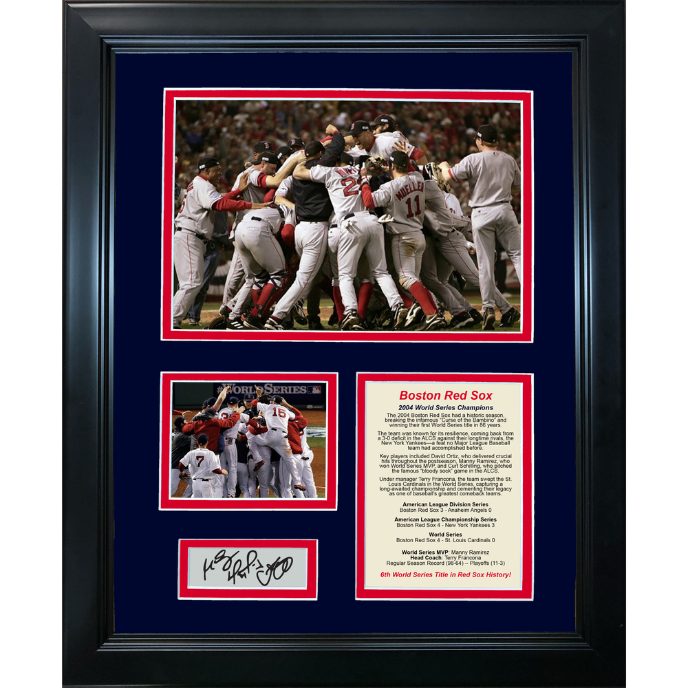 Framed 2004 Boston Red Sox World Series Champions David Oritz Manny Ramirez Curt Schilling Facsimile Laser Engraved Signature Auto 11"x14" Baseball Photo Sig Collage (ONLINE ORDER ONLY)