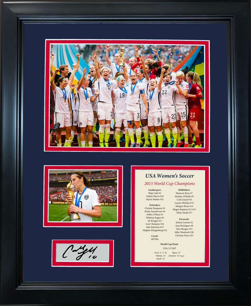 Framed USA 2015 World Cup Champions Carli Lloyd Facsimile Laser Engraved Signature Auto Soccer Futbol 11"x14" Photo Sig Collage (ONLINE ORDER ONLY)