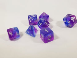 Purple & Blue Translucent Glitter Aurora Poly Dice Set (7) New Silver Numbers RPG DnD (Online Only)