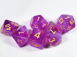 Milky 7-Dice Set Translucent w/Swirls and Gold Numbers by HDdice Red, Yellow, Green, Blue, and Purple (Online Only)