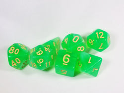 Milky 7-Dice Set Translucent w/Swirls and Gold Numbers by HDdice Red, Yellow, Green, Blue, and Purple (Online Only)