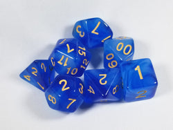 Milky 7-Dice Set Translucent w/Swirls and Gold Numbers by HDdice Red, Yellow, Green, Blue, and Purple (Online Only)