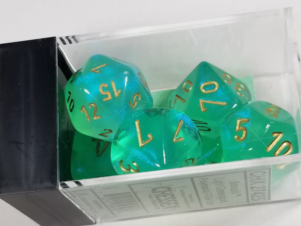CHX 27425 Polyhedral 7-Die Borealis Light Green w/ Gold Numbers Set Of 7 Dice Chessex (Online Only)
