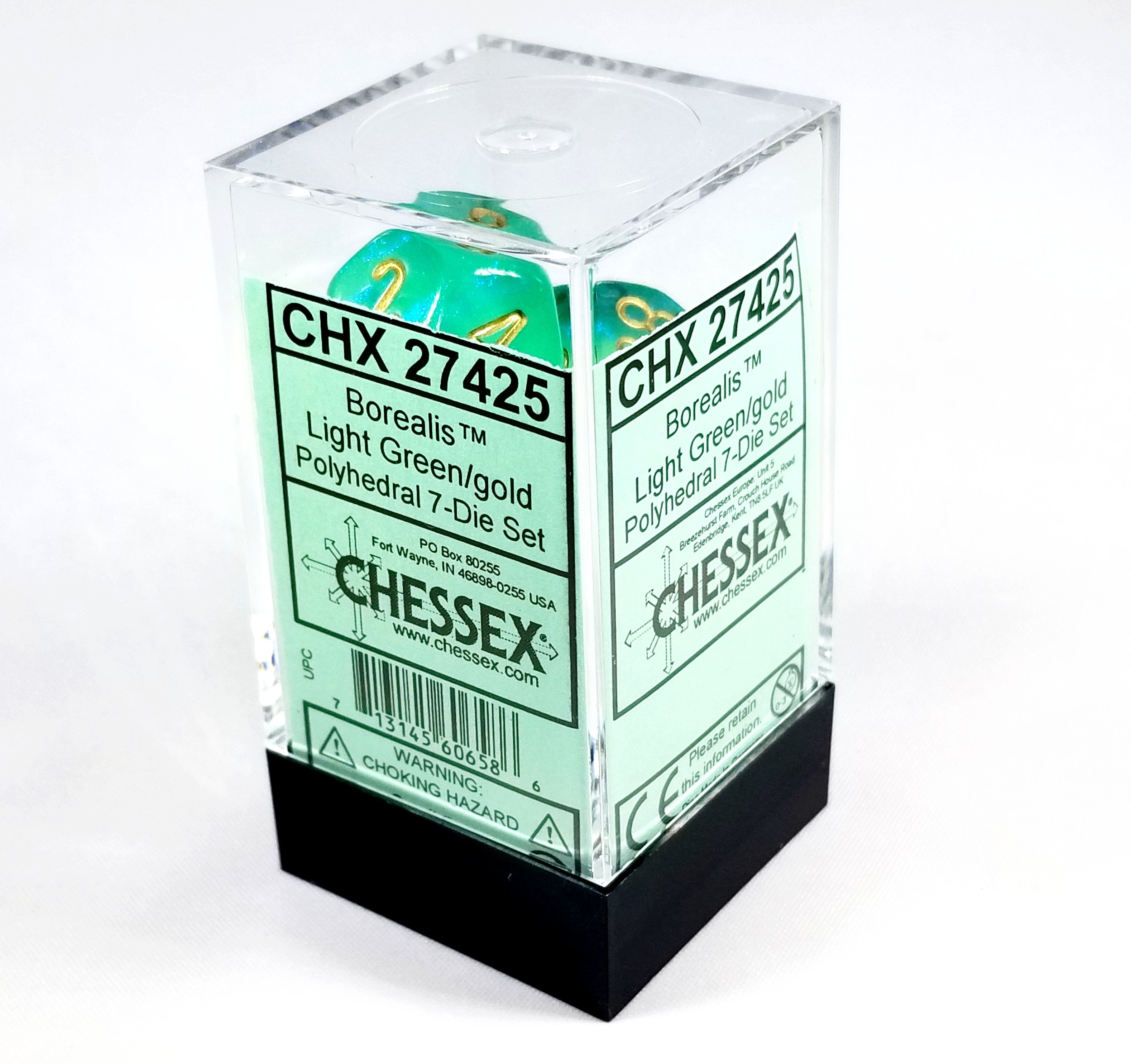CHX 27425 Polyhedral 7-Die Borealis Light Green w/ Gold Numbers Set Of 7 Dice Chessex (Online Only)