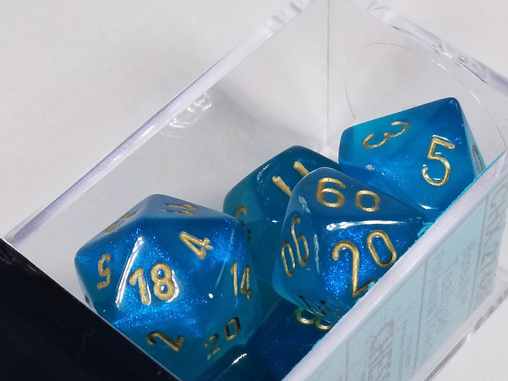 CHX 27486 Polyhedral 7-Die Borealis Teal w/ Gold Numbers Set Of 7 Dice Chessex (Online Only)