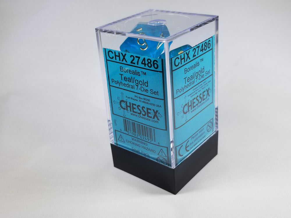 CHX 27486 Polyhedral 7-Die Borealis Teal w/ Gold Numbers Set Of 7 Dice Chessex (Online Only)
