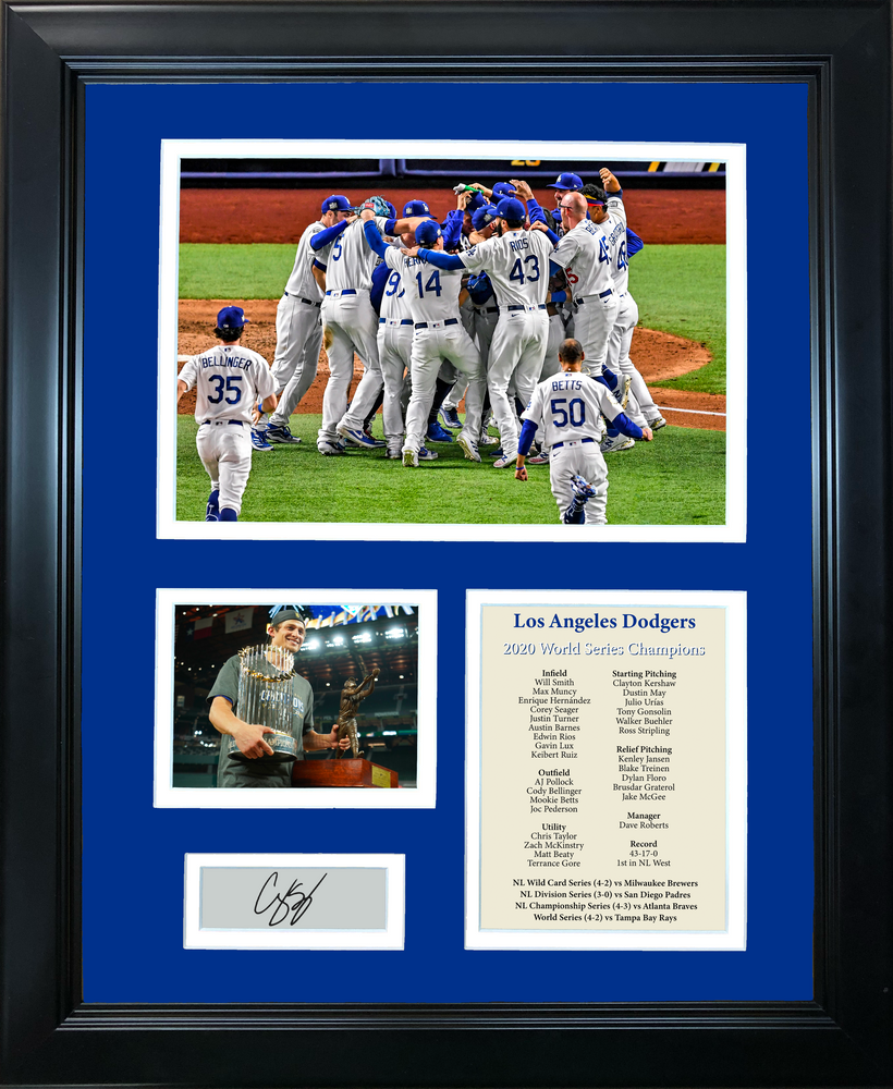 Framed 2020 World Series Champions Corey Seager MVP Facsimile Laser Engraved Signature Auto 11"x14" Baseball Photo Sig Collage (ONLINE ORDER ONLY)