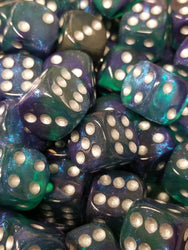 Blue & Green 16mm Glitter Pipped Dice (Online Only)