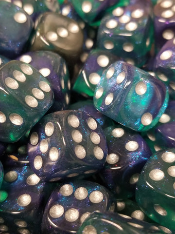 Blue & Green 16mm Glitter Pipped Dice (Online Only)