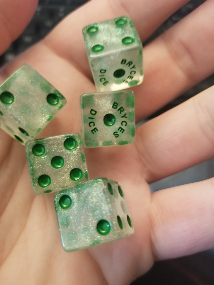 BrycesDice 16mm Glitter d6 (Green) Square Edge [per die] (Online Only)