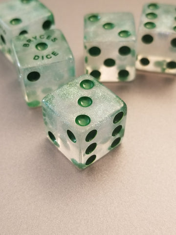 BrycesDice 16mm Glitter d6 (Green) Square Edge [per die] (Online Only)