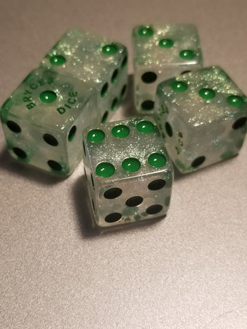 BrycesDice 16mm Glitter d6 (Green) Square Edge [per die] (Online Only)