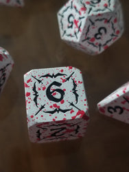 Battle Hardened Dice: White metal dice w/Black numbering and Red Splatter 7- Dice Set Rpg (Online Only)