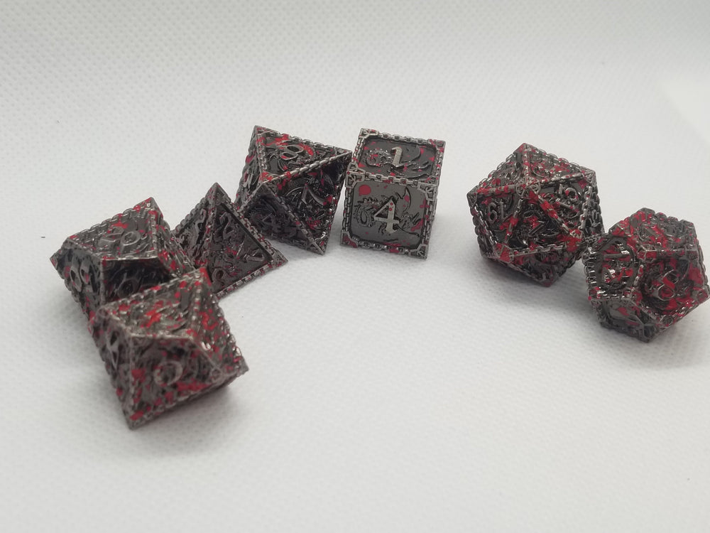 Silver w/Blood Splatter Dragon Strengthened Metal 7-Dice Set (Online Only)