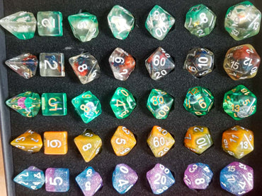 (Resin) 7-Dice Sets Gift Box | 5 Sets, Different Colors, Dungeons & Dragons Dice (Online Only)