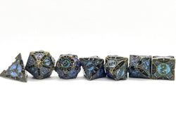 Dark Silver w/purple-blue Glitter Barbed Strengthened Metal 7-Dice Set | Metal DND Dice (Online Only)