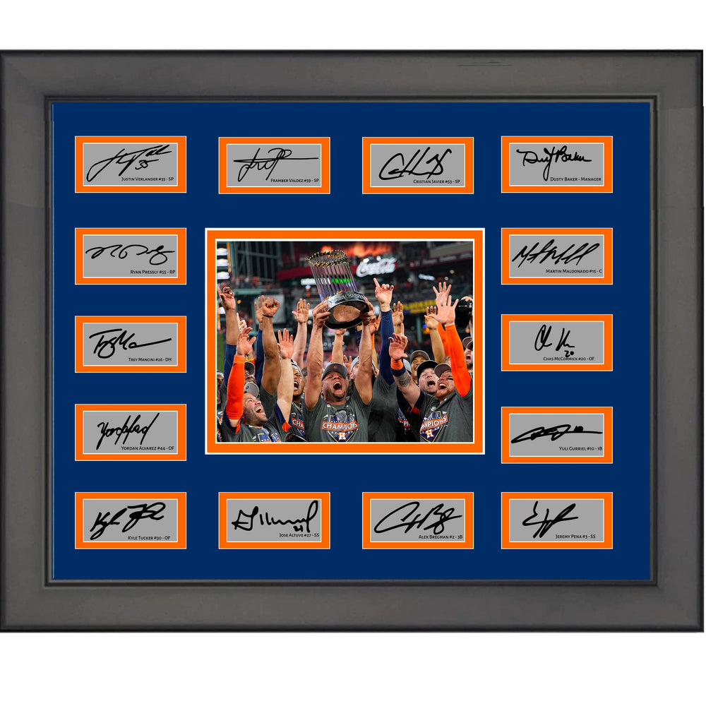 Framed 2022 Houston Astros World Series Champions Team Facsimile Laser Engraved Signature Auto Collage 20x25 Baseball Photo (ONLINE ORDER ONLY)