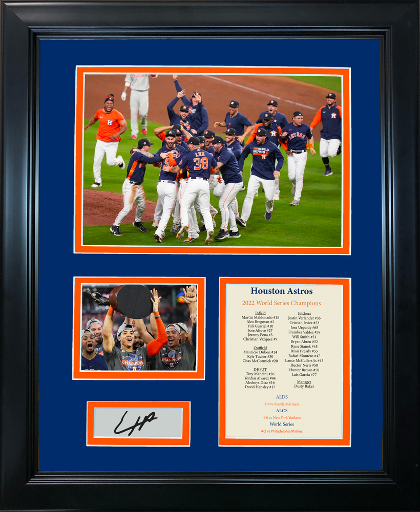 Framed Houston Astros 2022 World Series Champions Facsimile Laser Engraved Jeremy Pena MVP Signature Auto 11"x14" Baseball Photo Sig Collage (ONLINE ORDER ONLY)