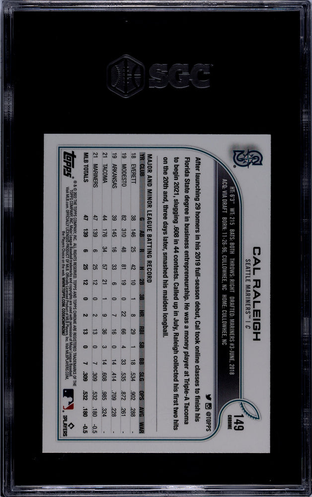 Graded 2022 Topps Chrome Cal Raleigh #149 Rookie RC Baseball Card SGC 9 Mint (ONLINE ORDER ONLY)