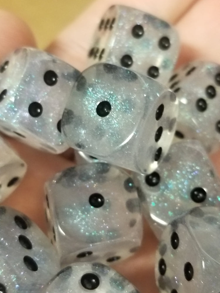 The Time Walker | Clear Glitter 16mm d6 Dice w/Black (Online Only)
