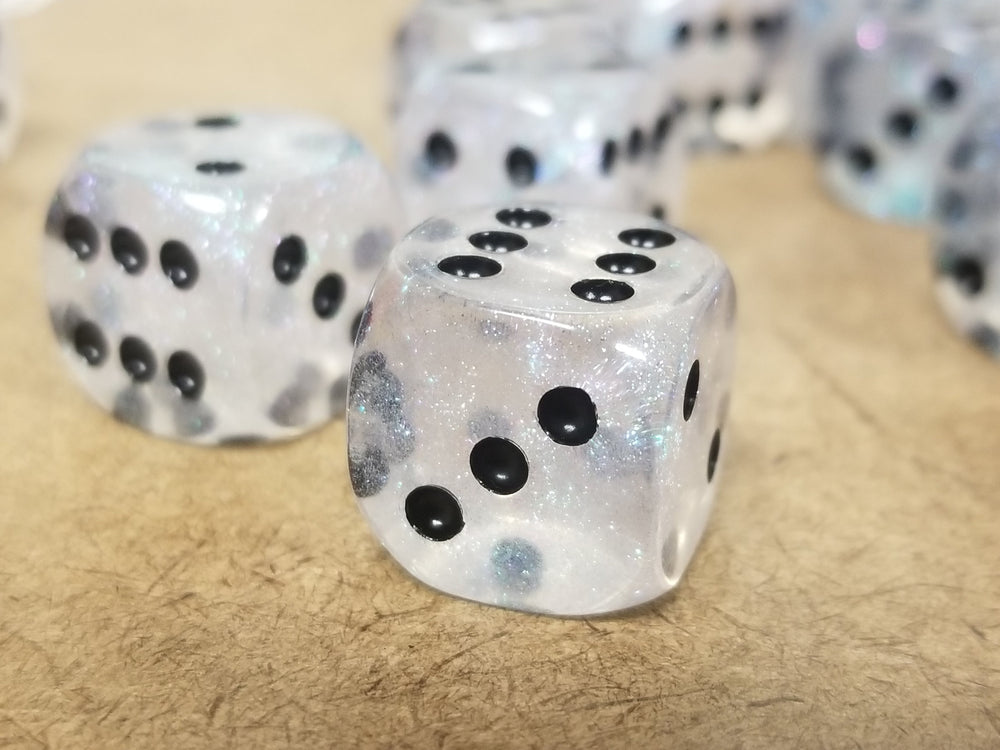 The Time Walker | Clear Glitter 16mm d6 Dice w/Black (Online Only)