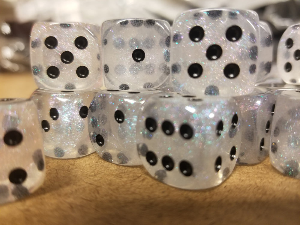 The Time Walker | Clear Glitter 16mm d6 Dice w/Black (Online Only)