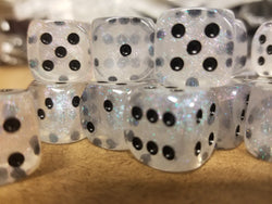 The Time Walker | Clear Glitter 16mm d6 Dice w/Black (Online Only)