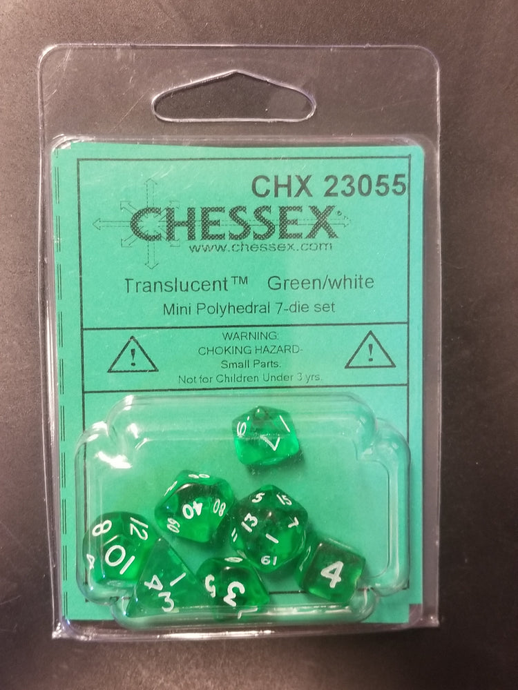 Chessex Translucent Green w/ White Mini Polyhedral 7-die Set CHX 23055 OOP (Online Only)