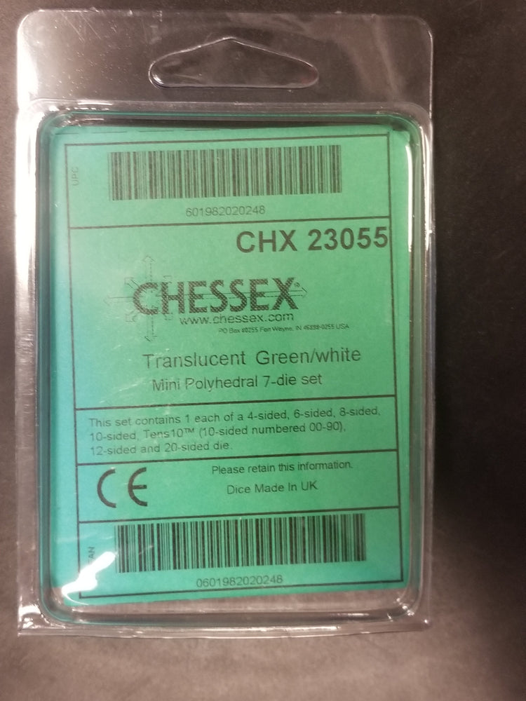 Chessex Translucent Green w/ White Mini Polyhedral 7-die Set CHX 23055 OOP (Online Only)