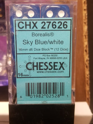 CHX 27626 16mm Block Borealis Sky Blue w/ White Pips Dice Set Chessex (Online Only)