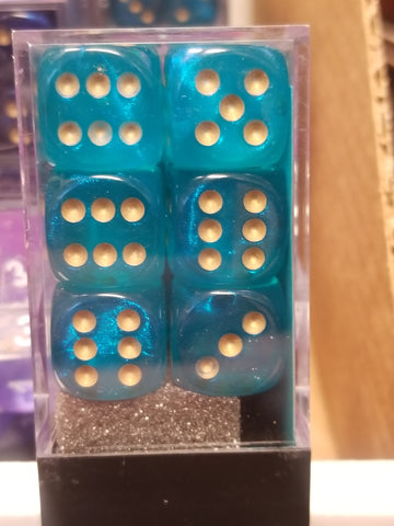 CHX 27686 16mm Block Borealis Teal w/ Gold Pips Dice Set Chessex (Online Only)