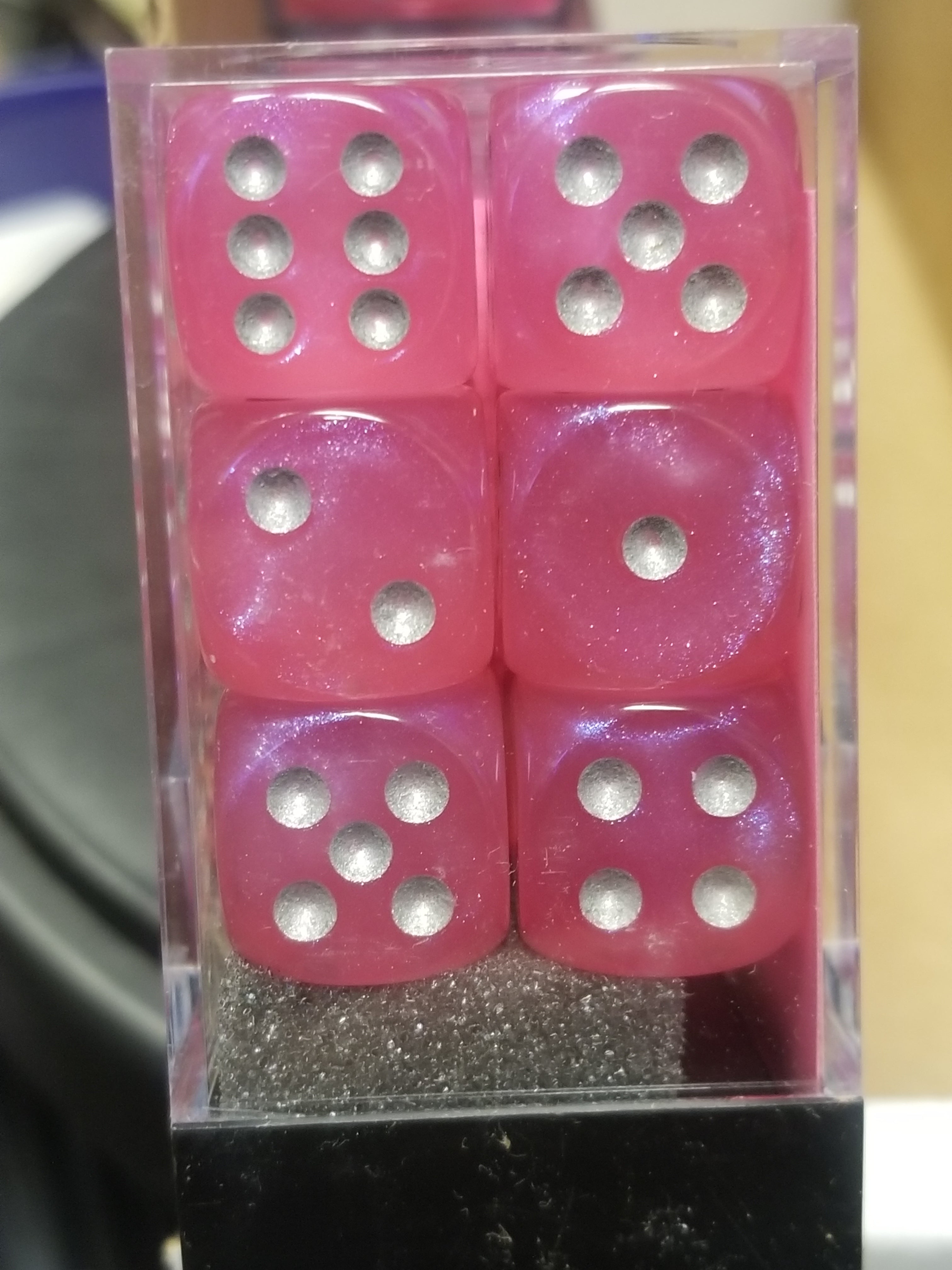 CHX 27604 16mm Block Borealis Pink w/ Silver Pips Dice Set Chessex (Online Only)