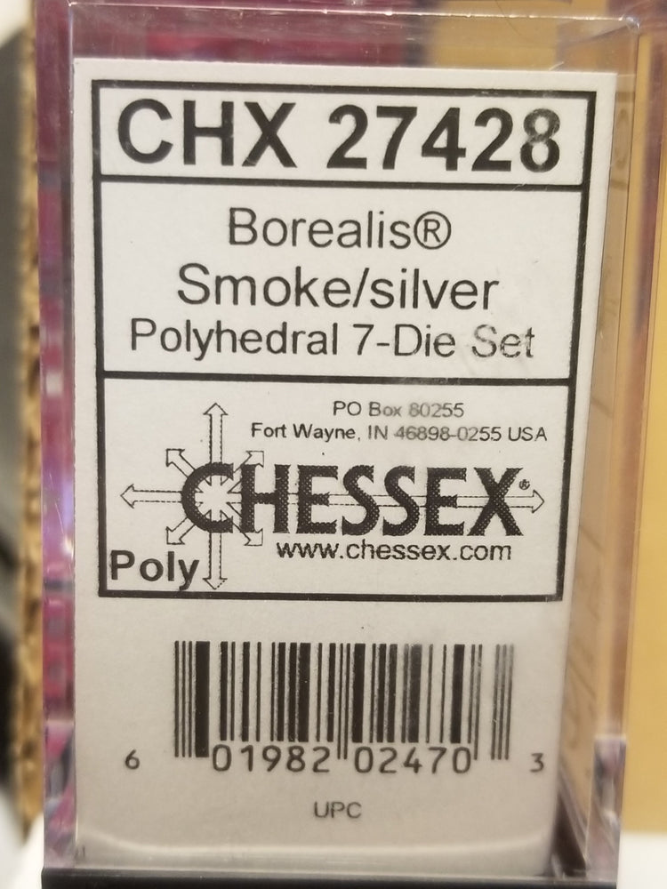 CHX 27428 7-Die Borealis Smoke w/ Silver Numbers Set 7-Dice Chessex (Online Only)