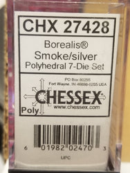 CHX 27428 7-Die Borealis Smoke w/ Silver Numbers Set 7-Dice Chessex (Online Only)