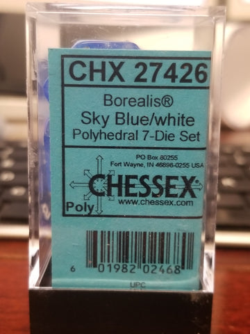 CHX 27426 7-Dice Set Sky Blue w/ White Numbers Dice Set Chessex (Online Only)
