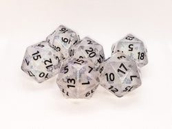 The Time Walker | Clear Glitter 34mm d20 CHONK RPG Dice Set w/Black (Online Only)